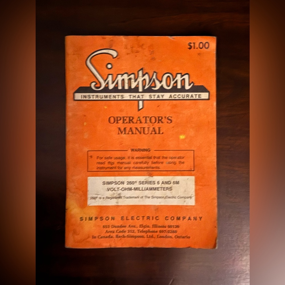 Simpson 6-111452 260 Series 7 & 7M Volt-Ohm-Milliammeter Operator's Manual